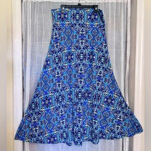 LuLaRoe XL Blue and Yellow Patterned Maxi Skirt